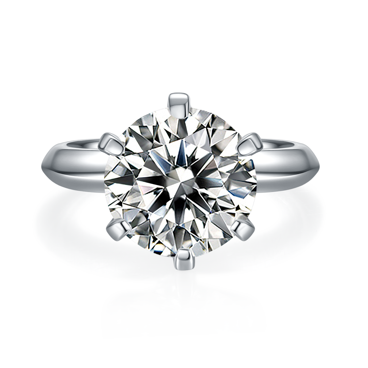 Light Arm T Home Six Claw S925 Silver Plated Platinum Moissanite Diamond Women's Ring 5.0 Carat D-Class
